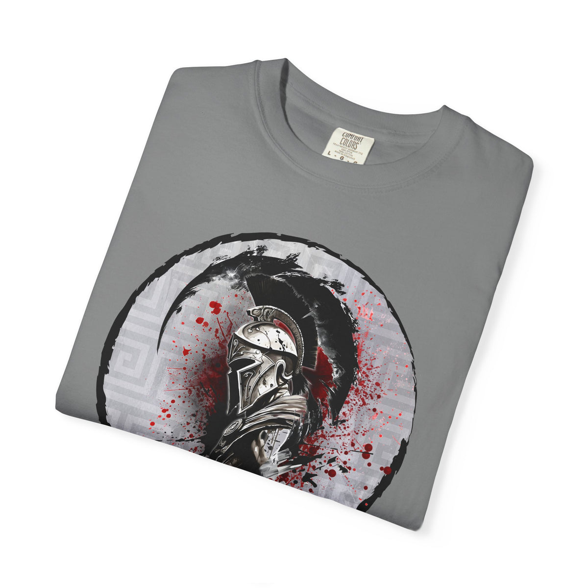 Spartan Warrior T-Shirt – Greek Helmet Circle Design Front & Spear Back | Warrior Graphic Tee