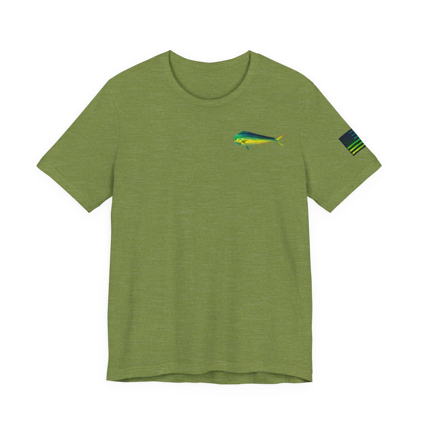 Mahi Mahi Sunglass Badge Tee – White Distressed Flag Fishing Shirt