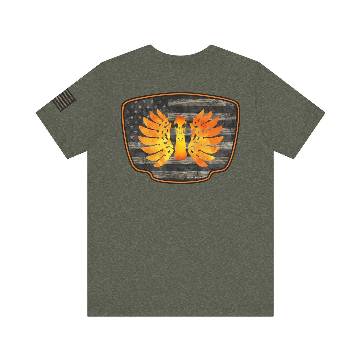 Duck Hunt Badge T-Shirt – Mossy Camo Print, Crossed Guns & Duck Skull Graphic