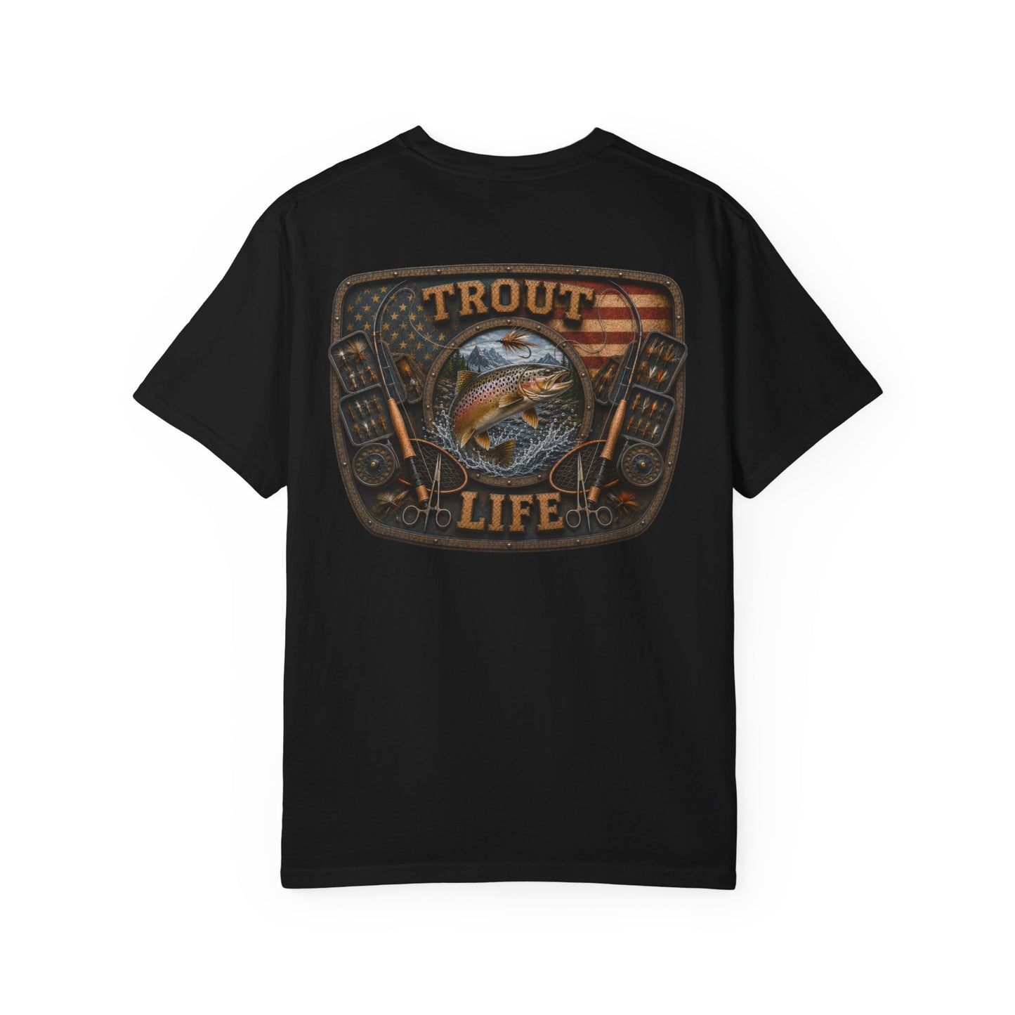 Trout Life T-Shirt — Fishing Graphic Tee with Trout & American Flag