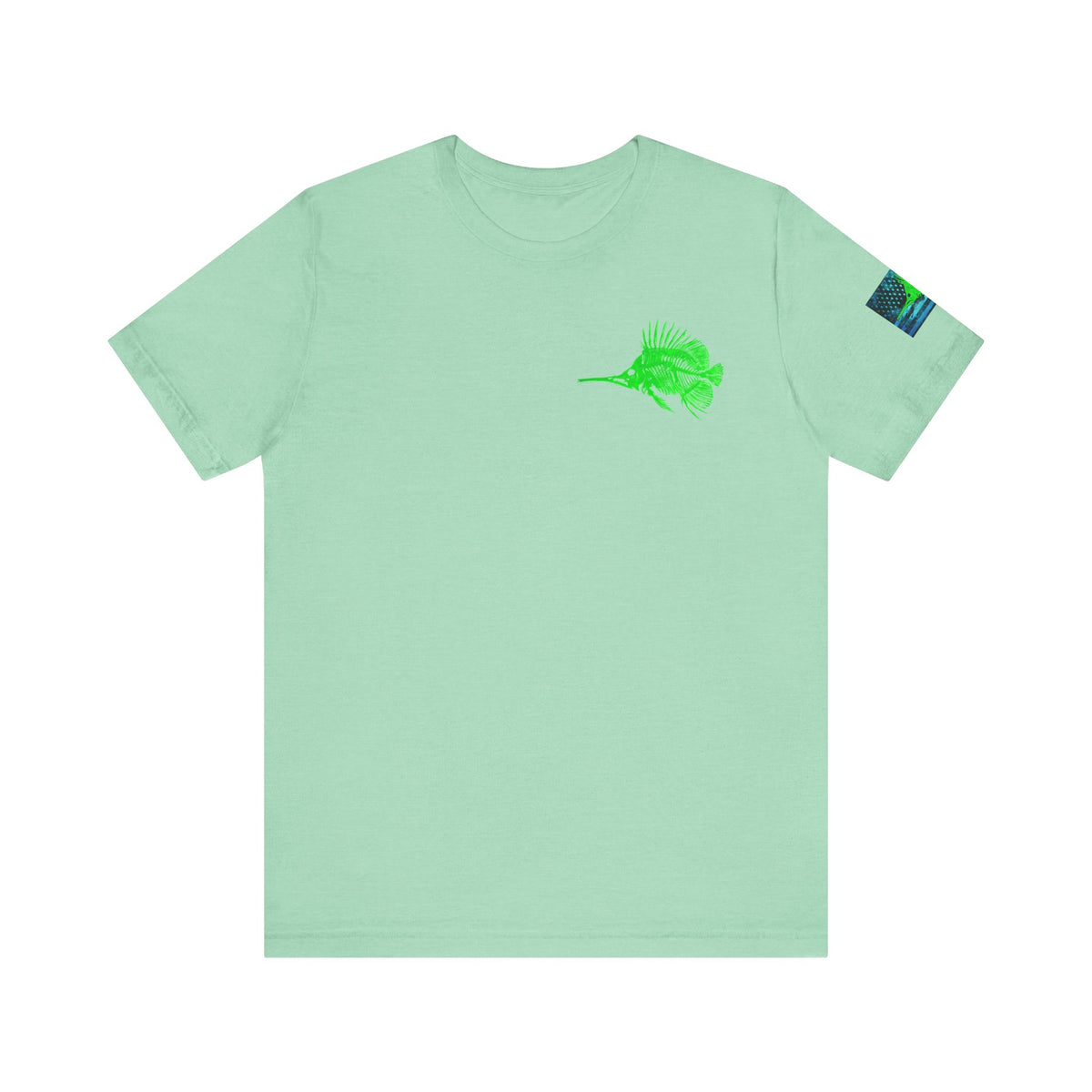 Green Fish Grunge American Flag Tee, Patriotic USA Shirt, Vintage American Flag