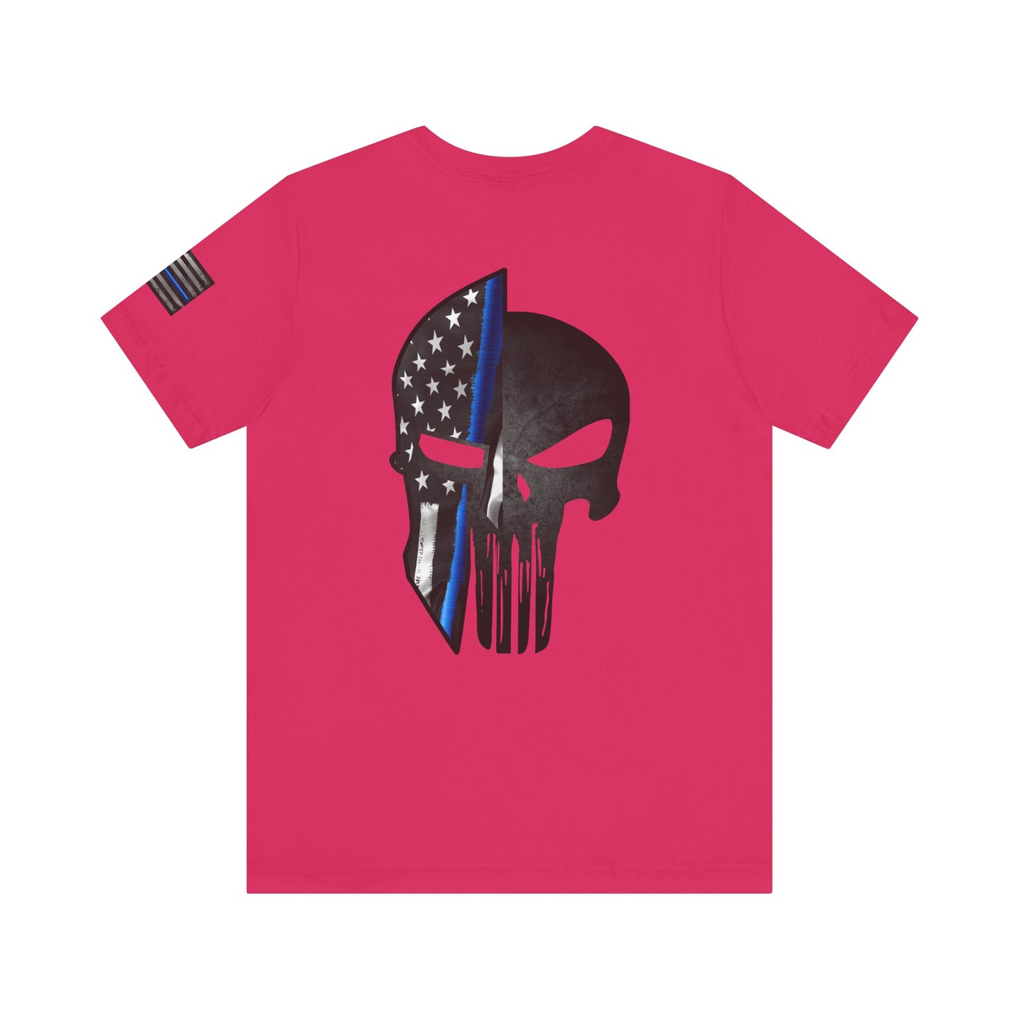 Grunge Spartan Helmet Thin Blue Line American Flag T-Shirt – Honor & Valor Police Tribute Tee