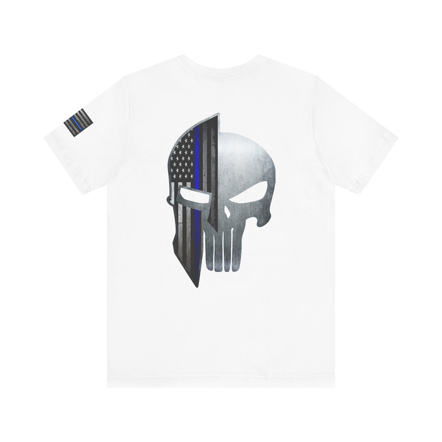 Grunge Metal Spartan Thin Blue Line American Flag T-Shirt – Honor & Valor Police Tribute Tee