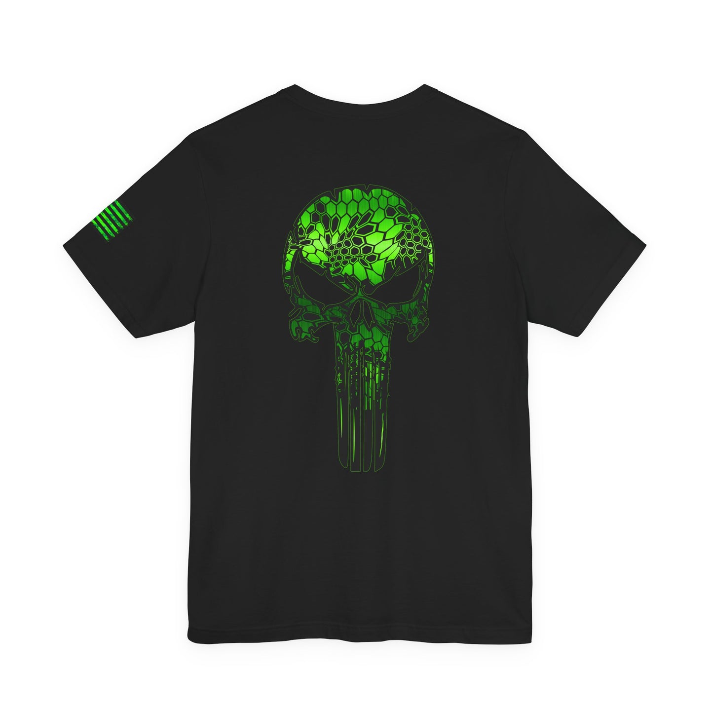 Green Punisher Skull with Hex Camo – Tactical Military Style Grunge Tee