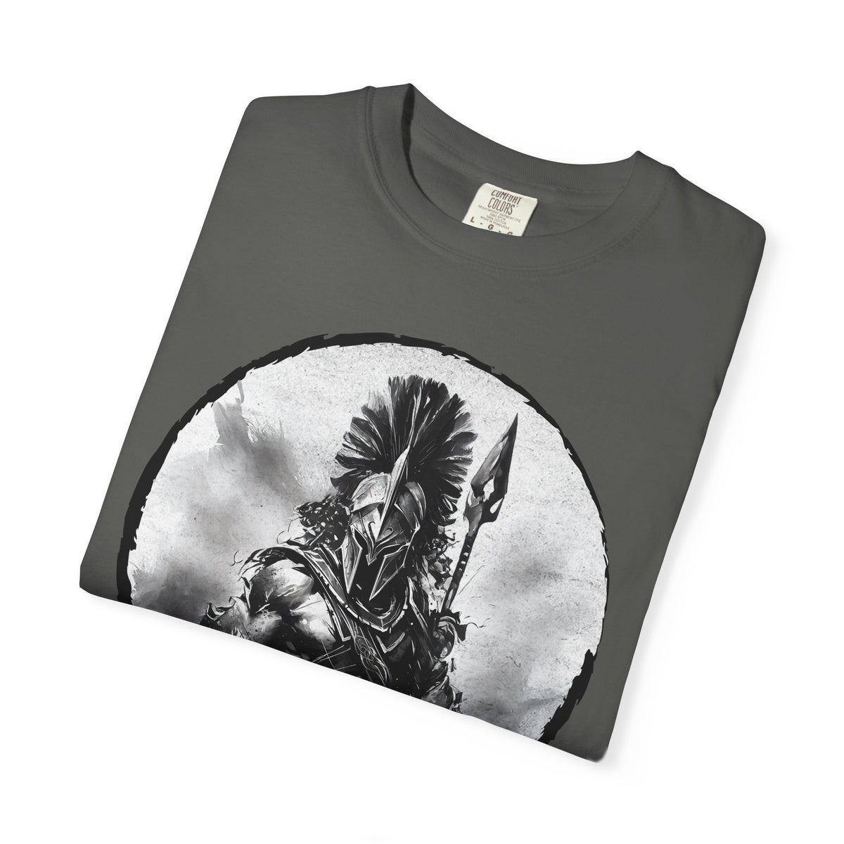 Spartan Warrior T-Shirt – Greek Helmet Circle Design Front & Spear Back | Warrior Graphic Tee