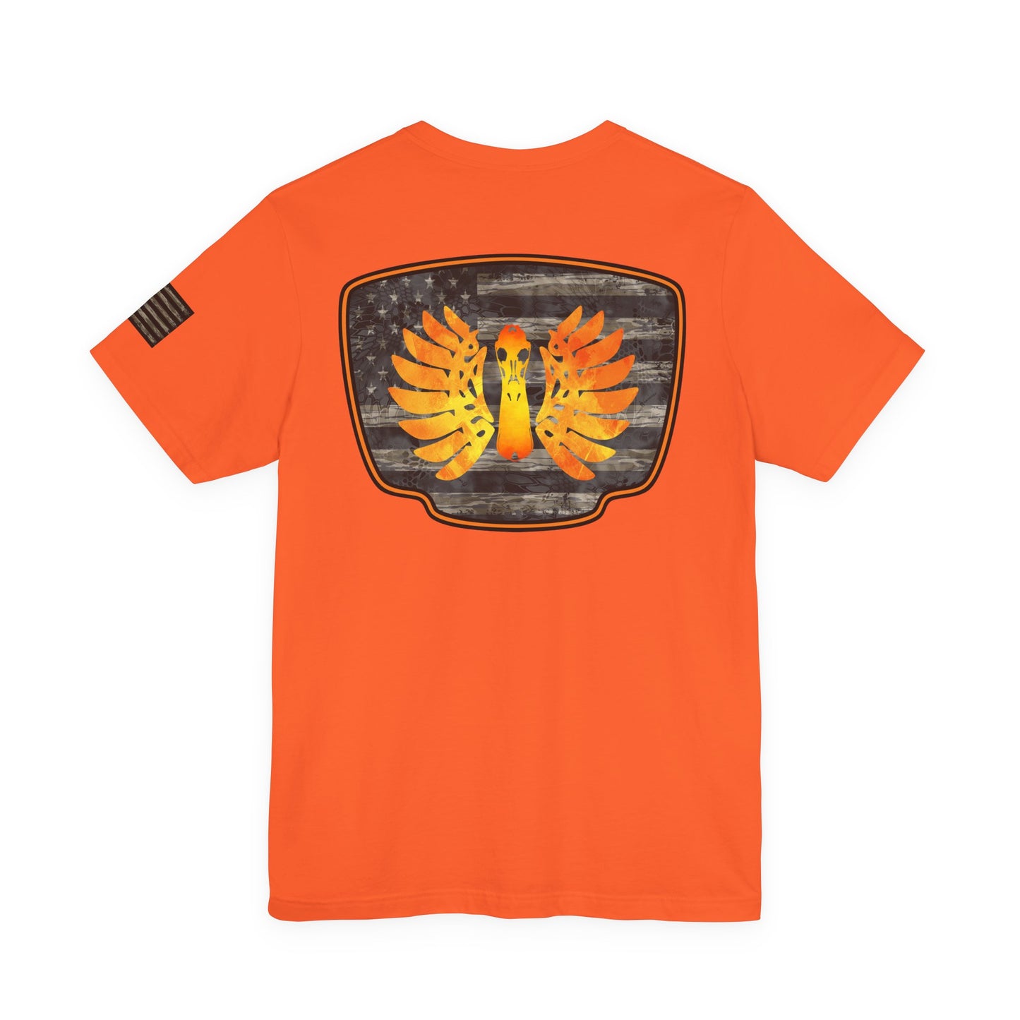 Duck Hunt Badge T-Shirt – Mossy Camo Print, Crossed Guns & Duck Skull Graphic