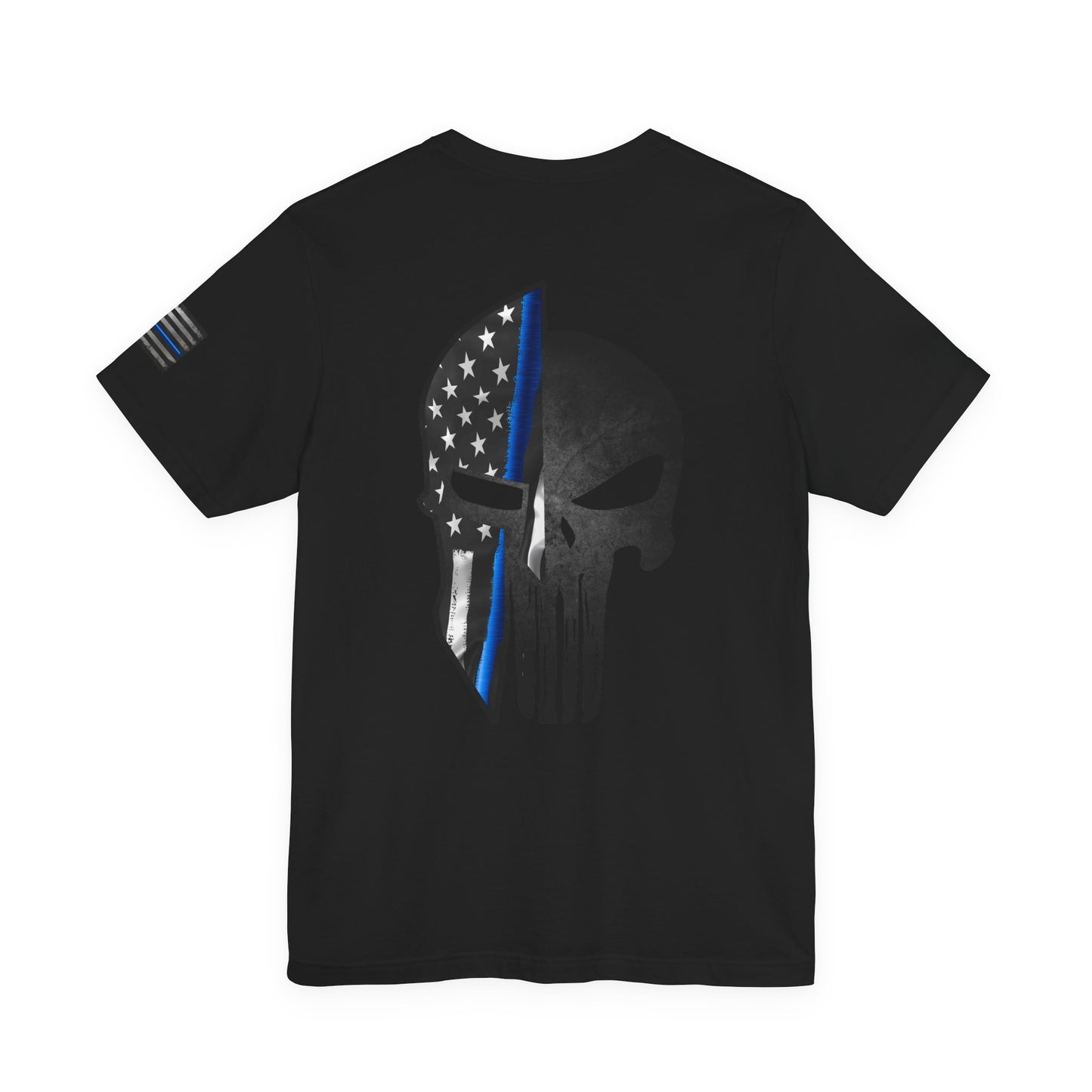 Grunge Spartan Helmet Thin Blue Line American Flag T-Shirt – Honor & Valor Police Tribute Tee