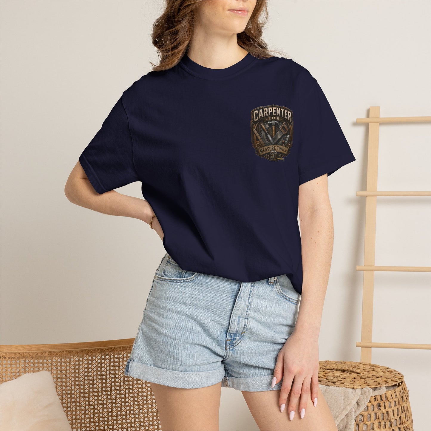 Carpenter Life T-Shirt – 'Measure Twice' Vintage Tool Emblem