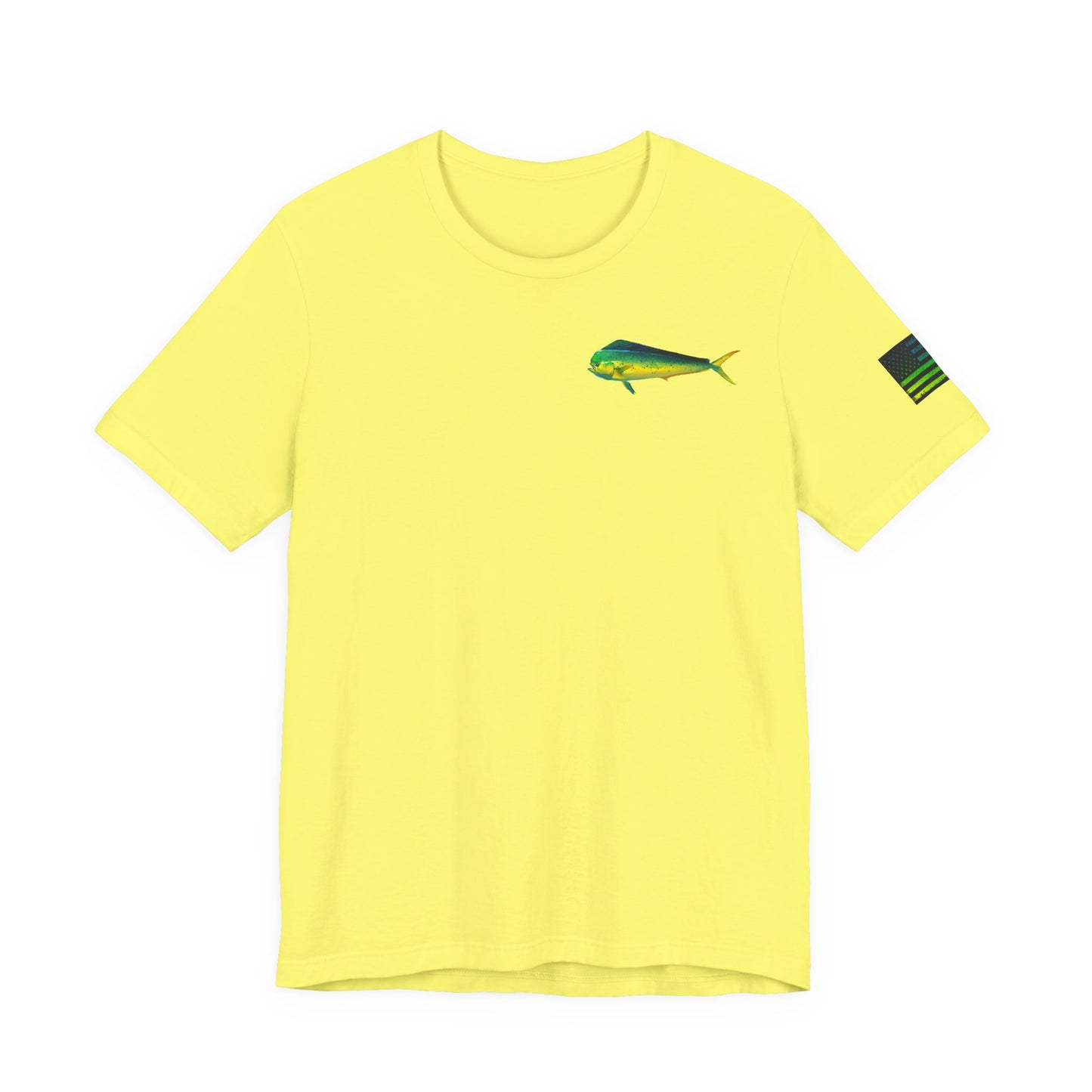 Patriotic Mahi Mahi Flag T-Shirt – Bold Saltwater Fishing Graphic Tee