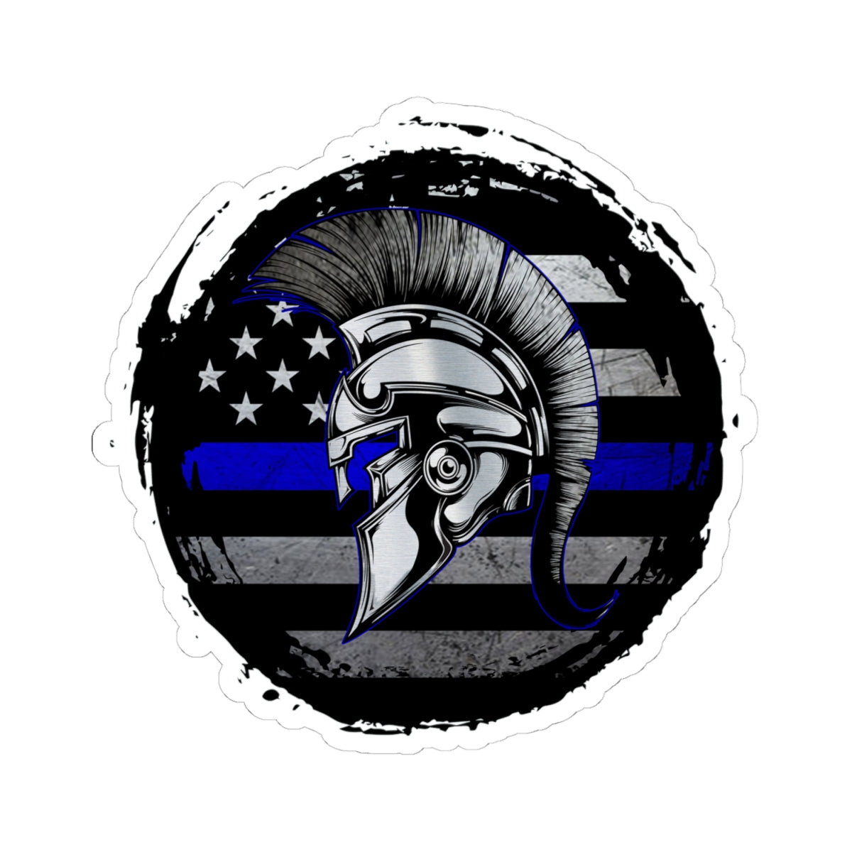 Grunge Spartan Warrior Skull Thin Blue Line Police Support Sticker ArtKiss-Cut Stickers