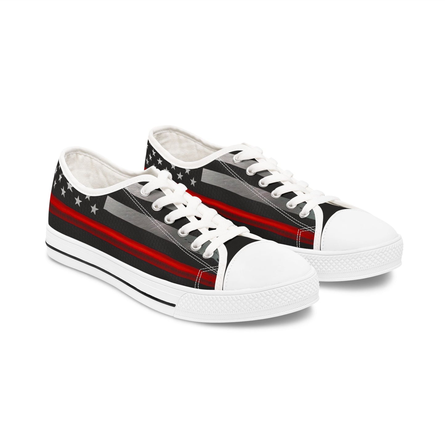 Thin Red Line American Flag Low-Top Sneakers – Firefighter Tribute Streetwear