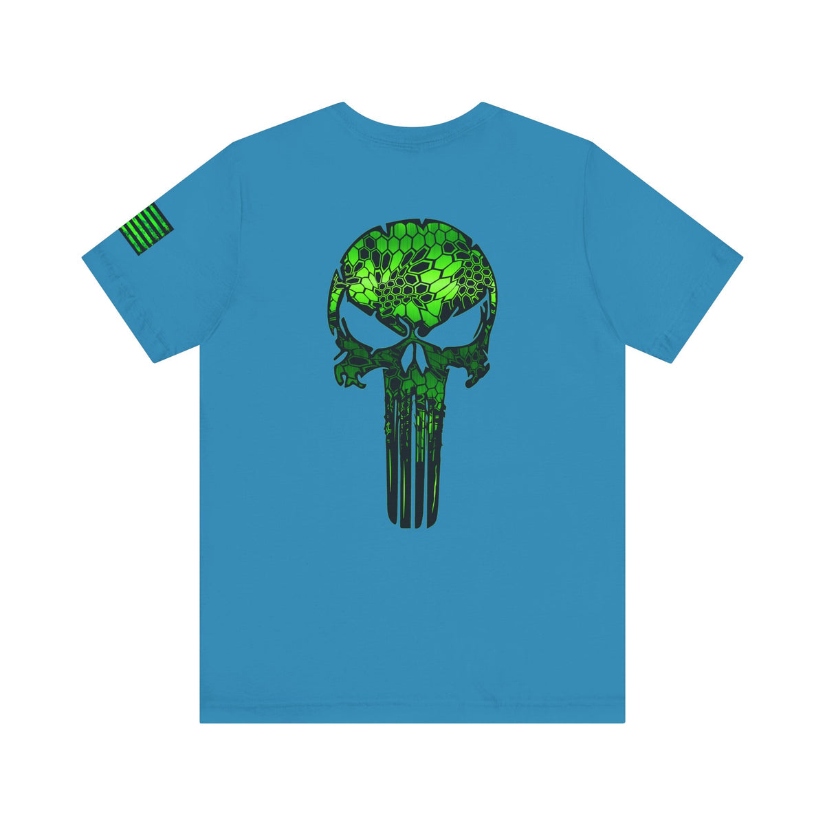Green Punisher Skull with Hex Camo – Tactical Military Style Grunge Tee