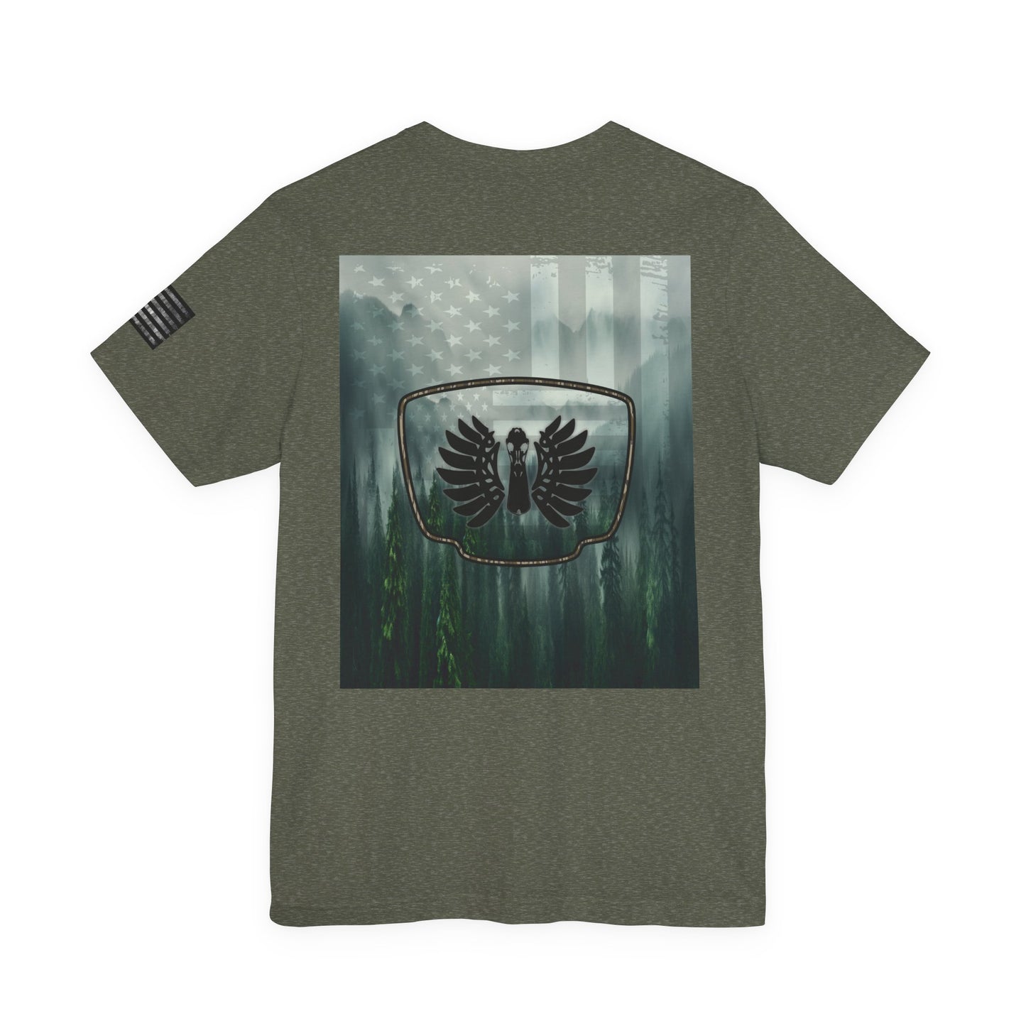 The Forest Duck Hunt Badge T-Shirt – Mossy Camo Print, Crossed Guns & Duck Skull Graphic