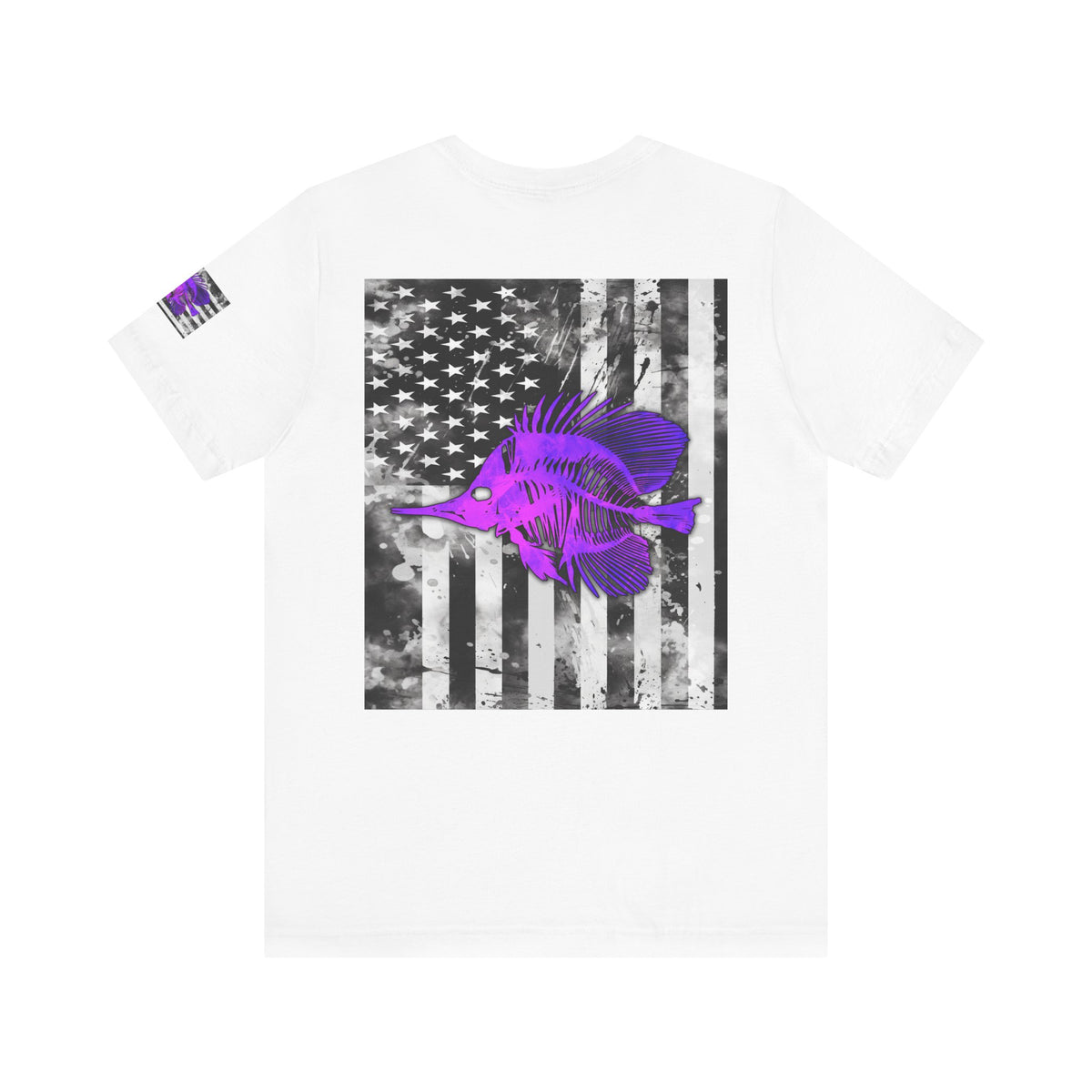 Purple Fish Angler Grunge American Flag Tee, Patriotic USA Shirt, Vintage American Flag