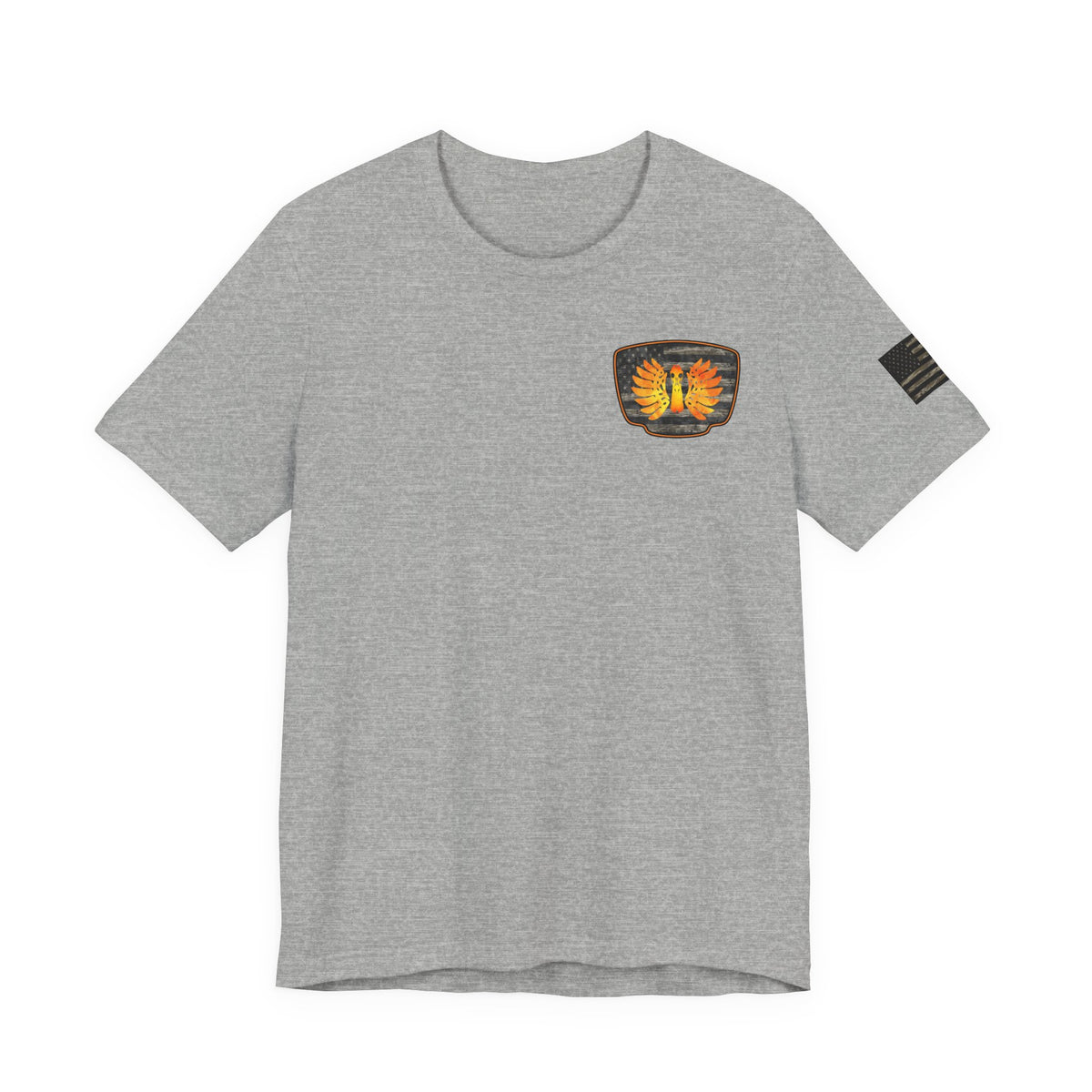 Duck Hunt Badge T-Shirt – Mossy Camo Print, Crossed Guns & Duck Skull Graphic
