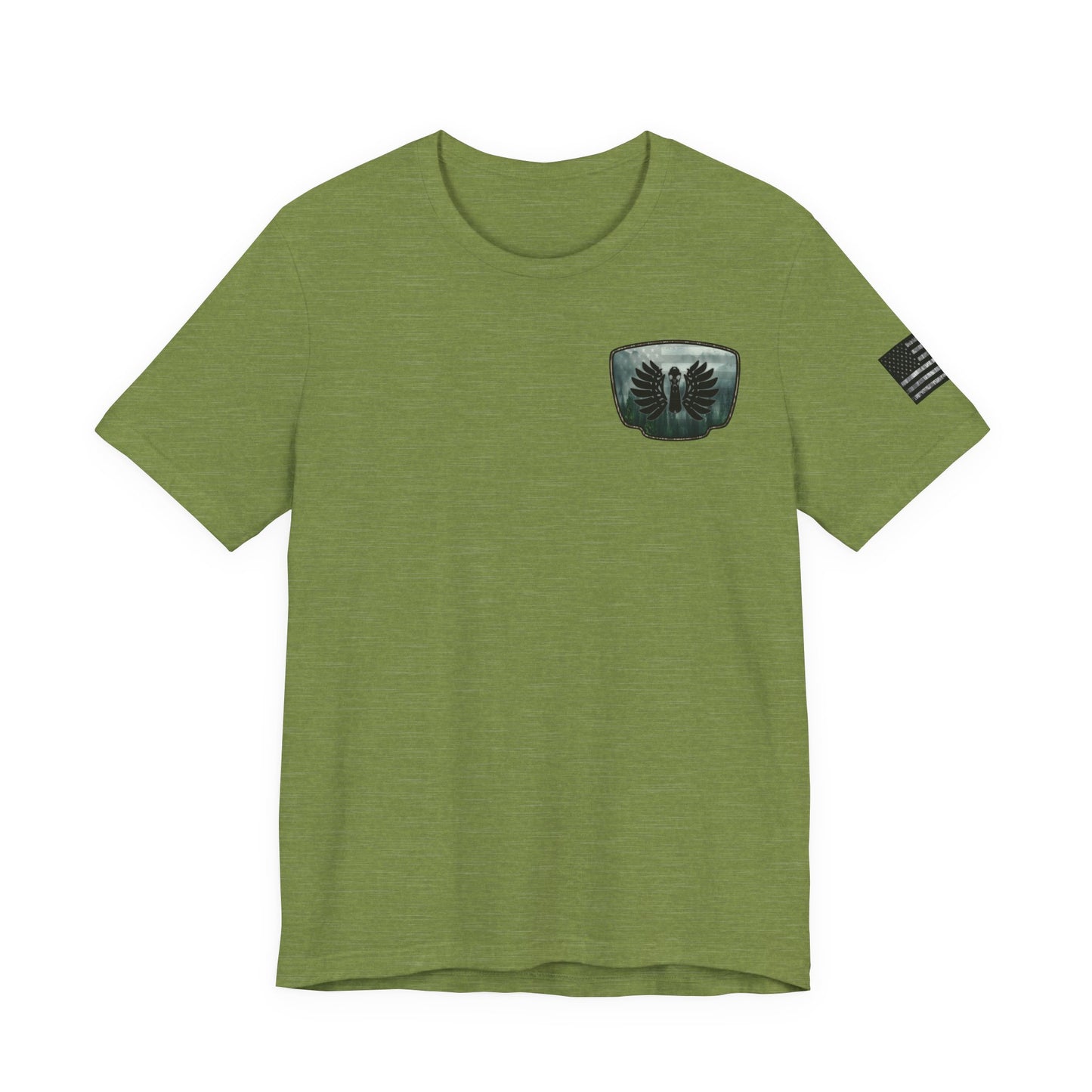 The Forest Duck Hunt Badge T-Shirt – Mossy Camo Print, Crossed Guns & Duck Skull Graphic