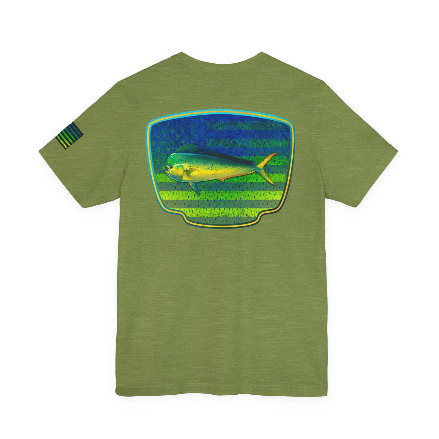 Patriotic Mahi Mahi Flag T-Shirt – Bold Saltwater Fishing Graphic Tee