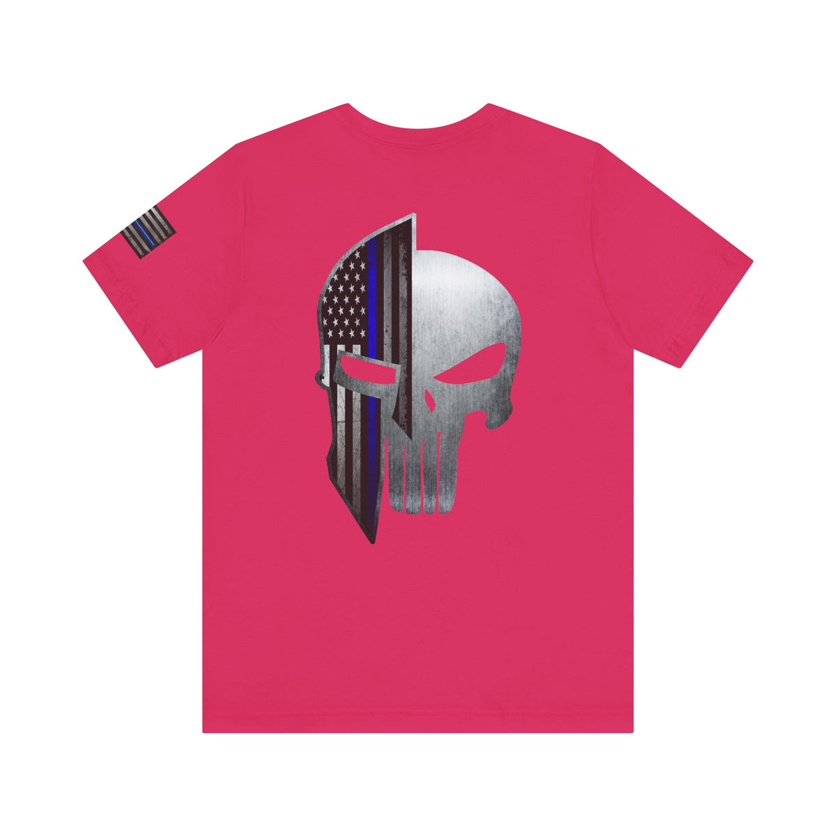 Grunge Metal Spartan Thin Blue Line American Flag T-Shirt – Honor & Valor Police Tribute Tee