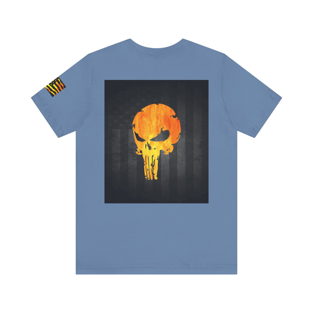 Orange Grunge Punisher Skull – Neon Grunge Vigilante Graphic for Shirts, Decals & Prints