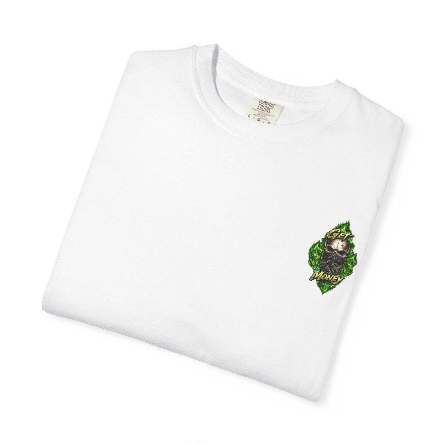 Get Money Skull Graphic Tee – Green Flame Dollar Sign Hustle Streetwear Shirt
