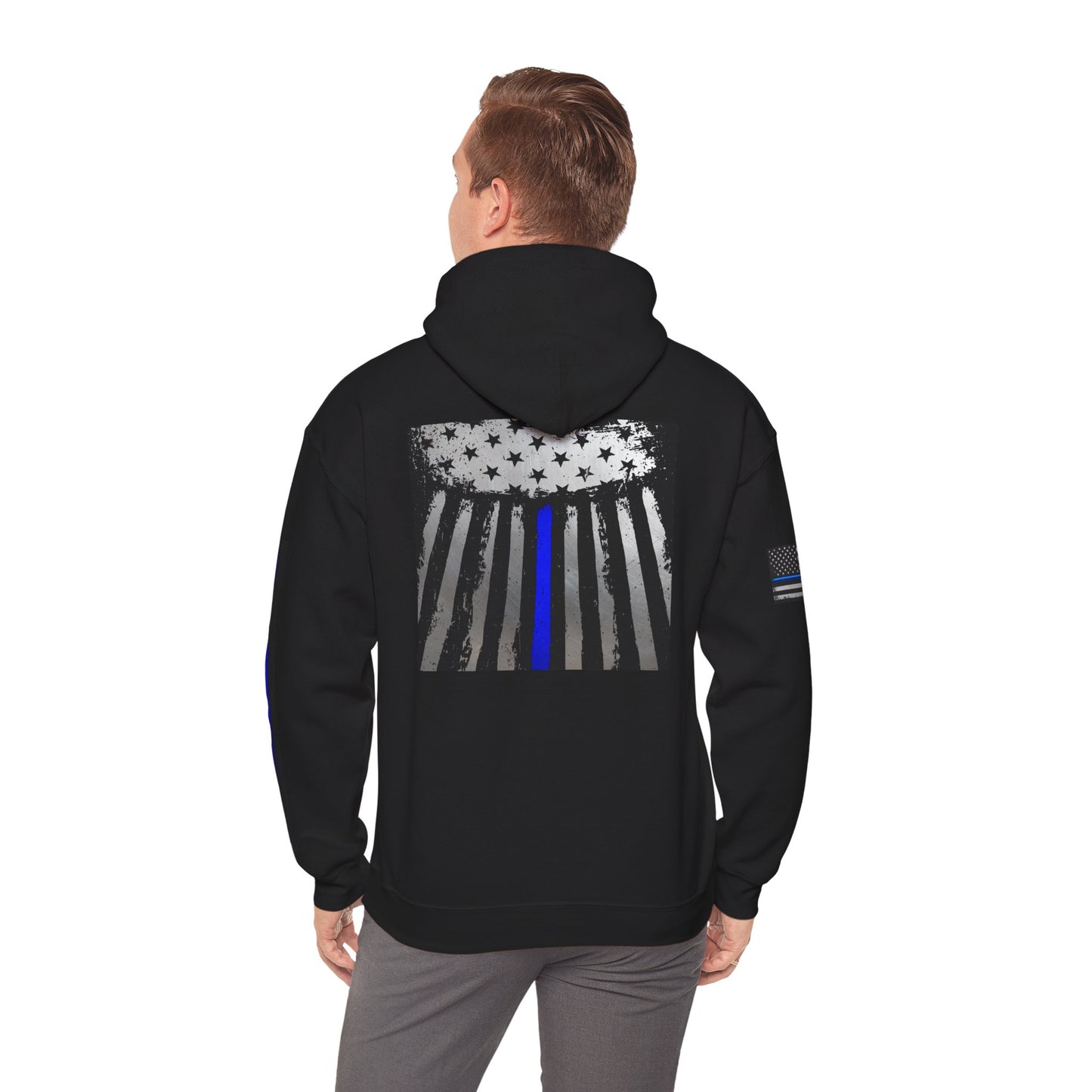 Spartan Thin Blue Line Flag Hoodie – Warrior Helmet Patriotic Sweatshirt for Police Supporters