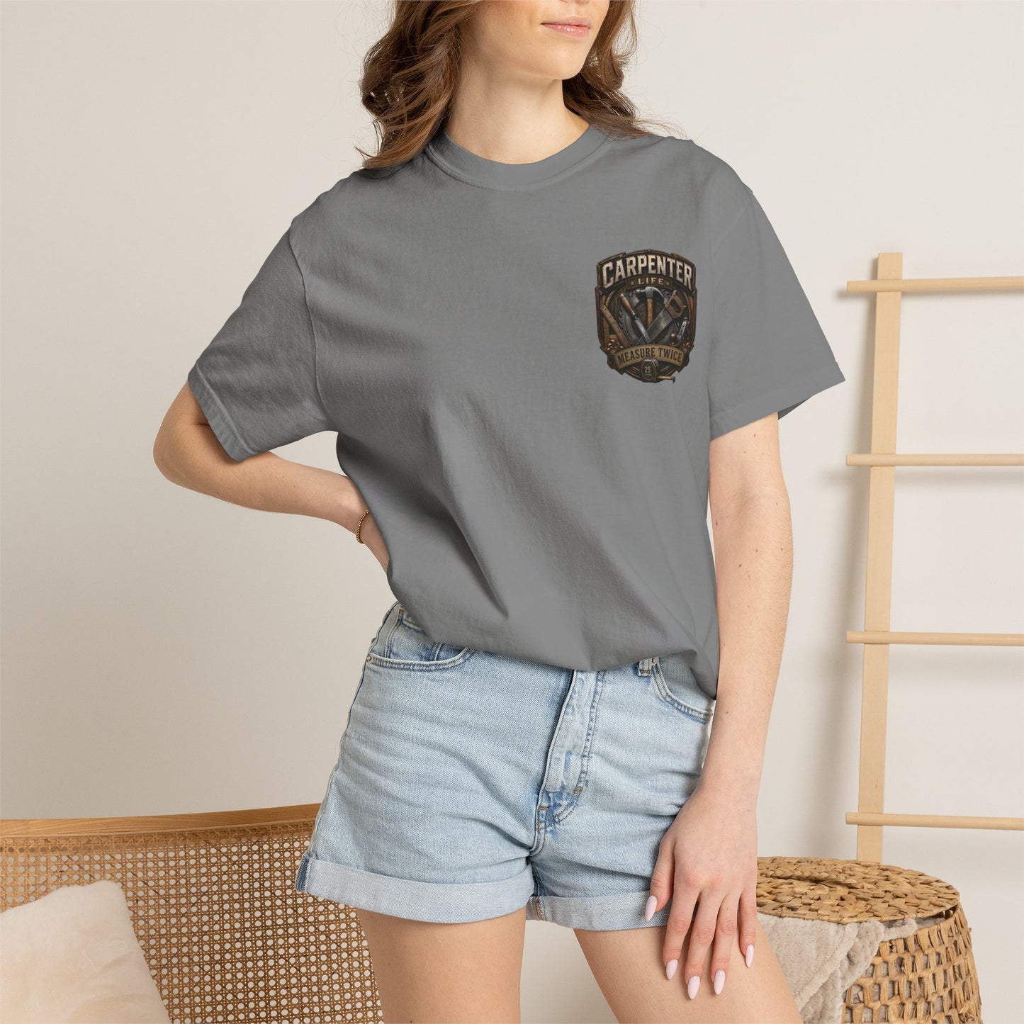Carpenter Life T-Shirt – 'Measure Twice' Vintage Tool Emblem