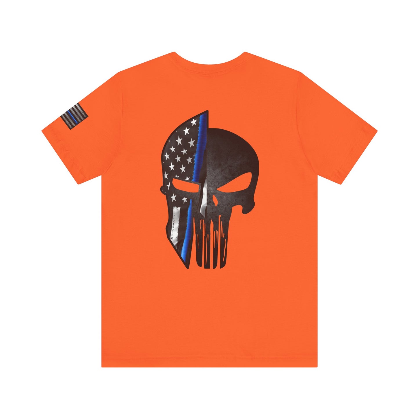 Grunge Spartan Helmet Thin Blue Line American Flag T-Shirt – Honor & Valor Police Tribute Tee