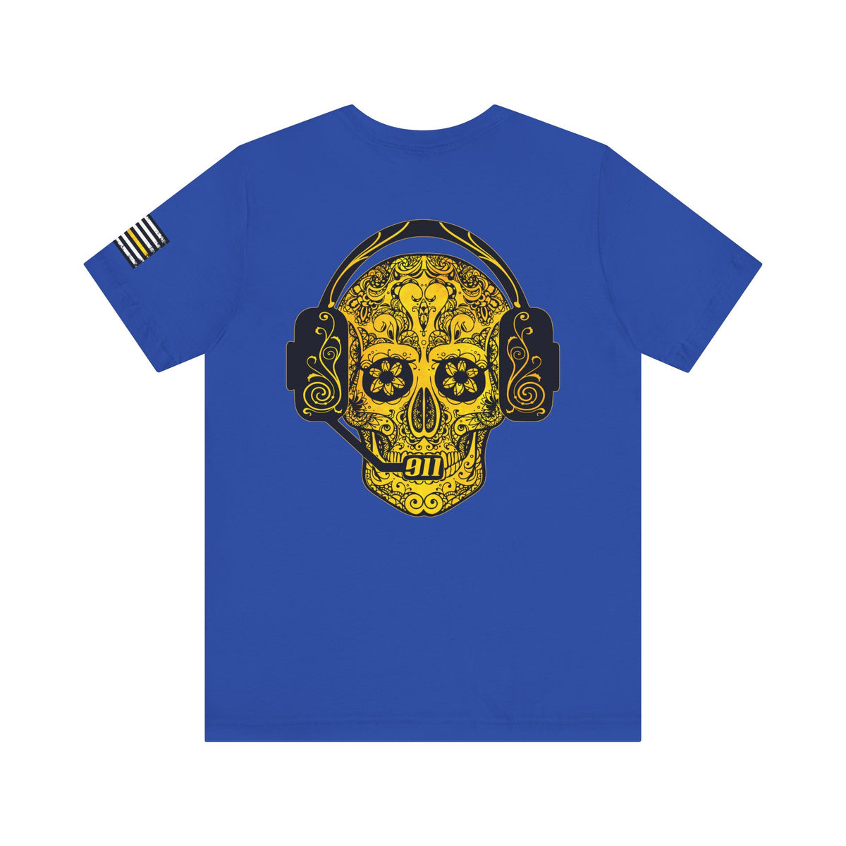 911 Dispatcher Sugar Skull Unisex Tee, Dispatcher Gift, Day of the Dead Shirt, Thin Gold Line,