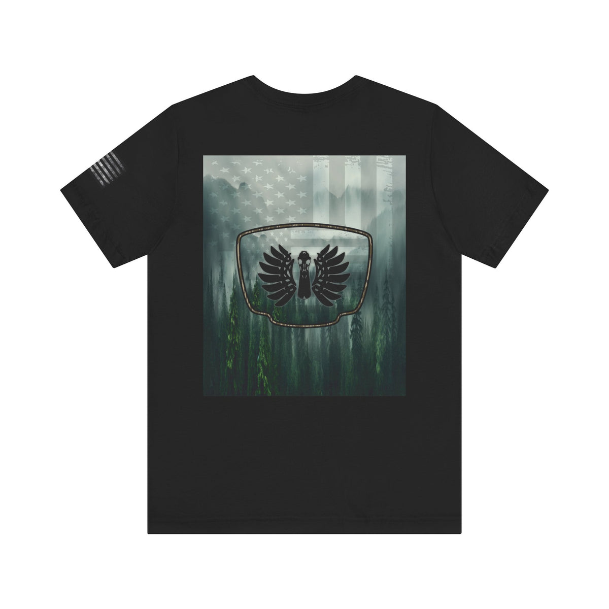 The Forest Duck Hunt Badge T-Shirt – Mossy Camo Print, Crossed Guns & Duck Skull Graphic