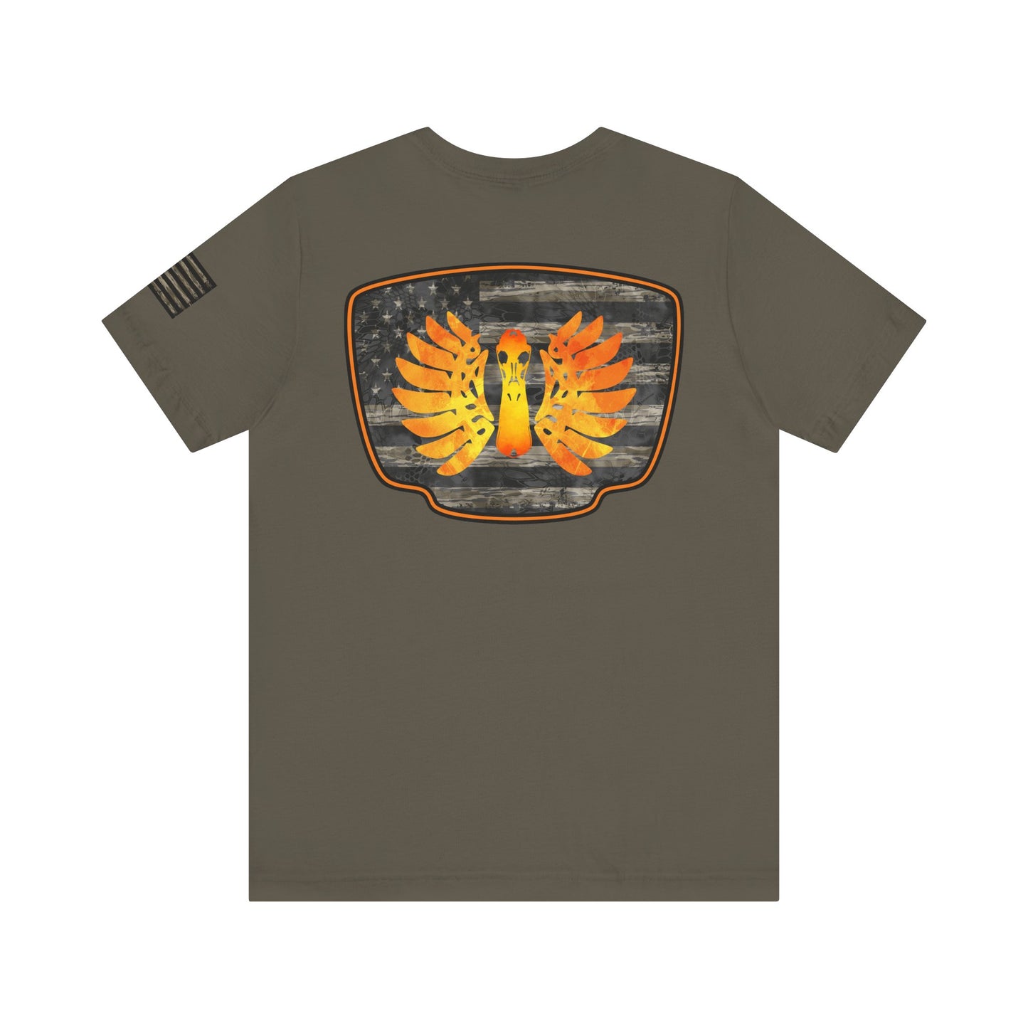 Duck Hunt Badge T-Shirt – Mossy Camo Print, Crossed Guns & Duck Skull Graphic