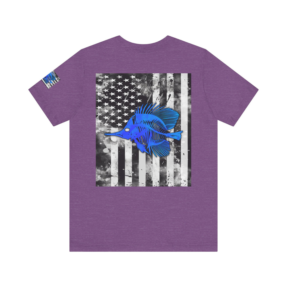 Blue Fish Skeleton Grunge American Flag Tee, Patriotic USA Shirt, Vintage American Flag