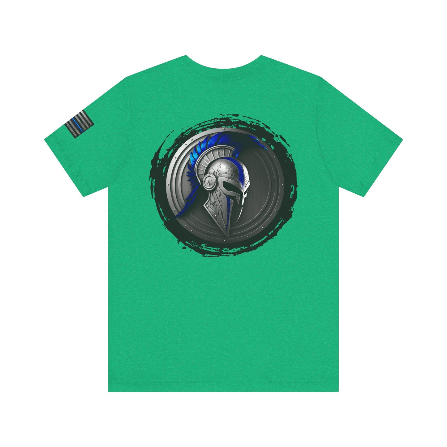 Grunge Spartan Thin Blue Line American Flag T-Shirt – Honor & Valor Police Tribute Tee