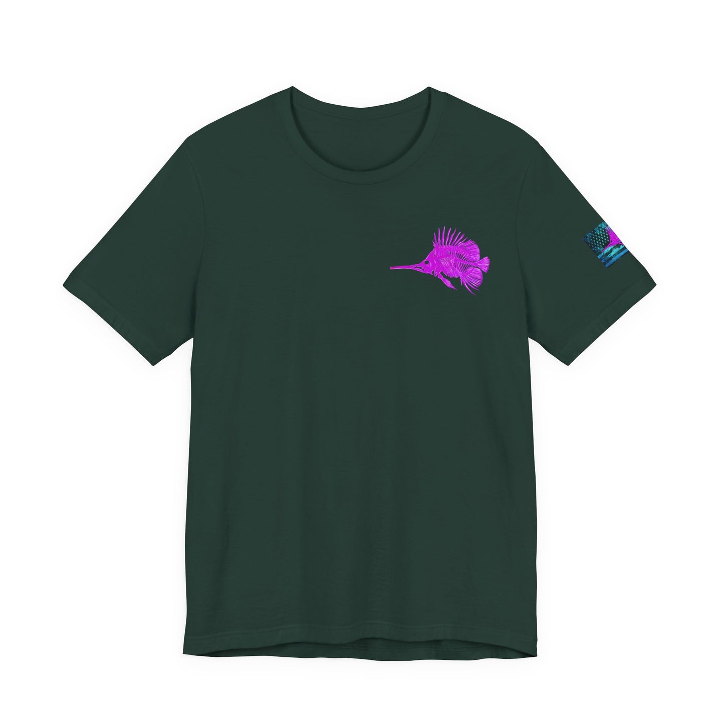 Pink Angler Grunge American Flag Tee, Patriotic USA Shirt, Vintage American Flag