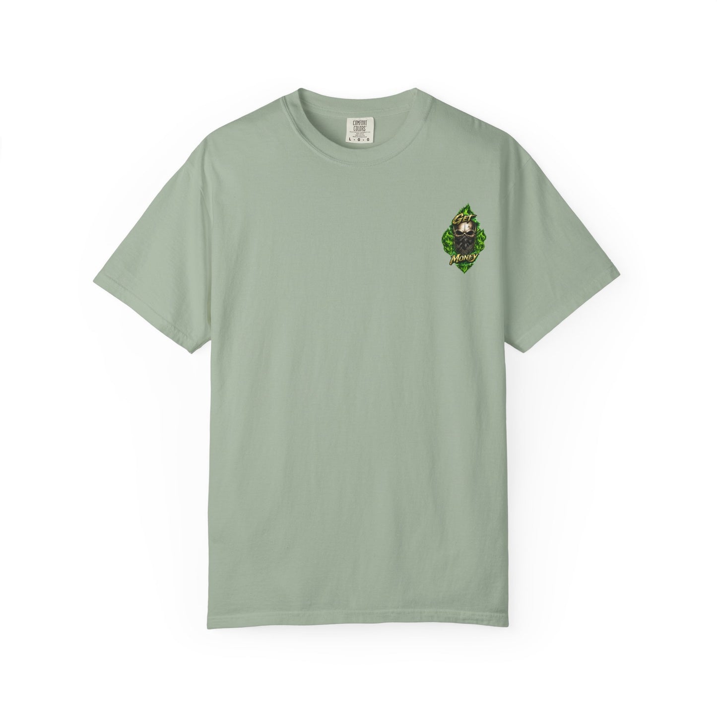 Get Money Skull Graphic Tee – Green Flame Dollar Sign Hustle Streetwear Shirt
