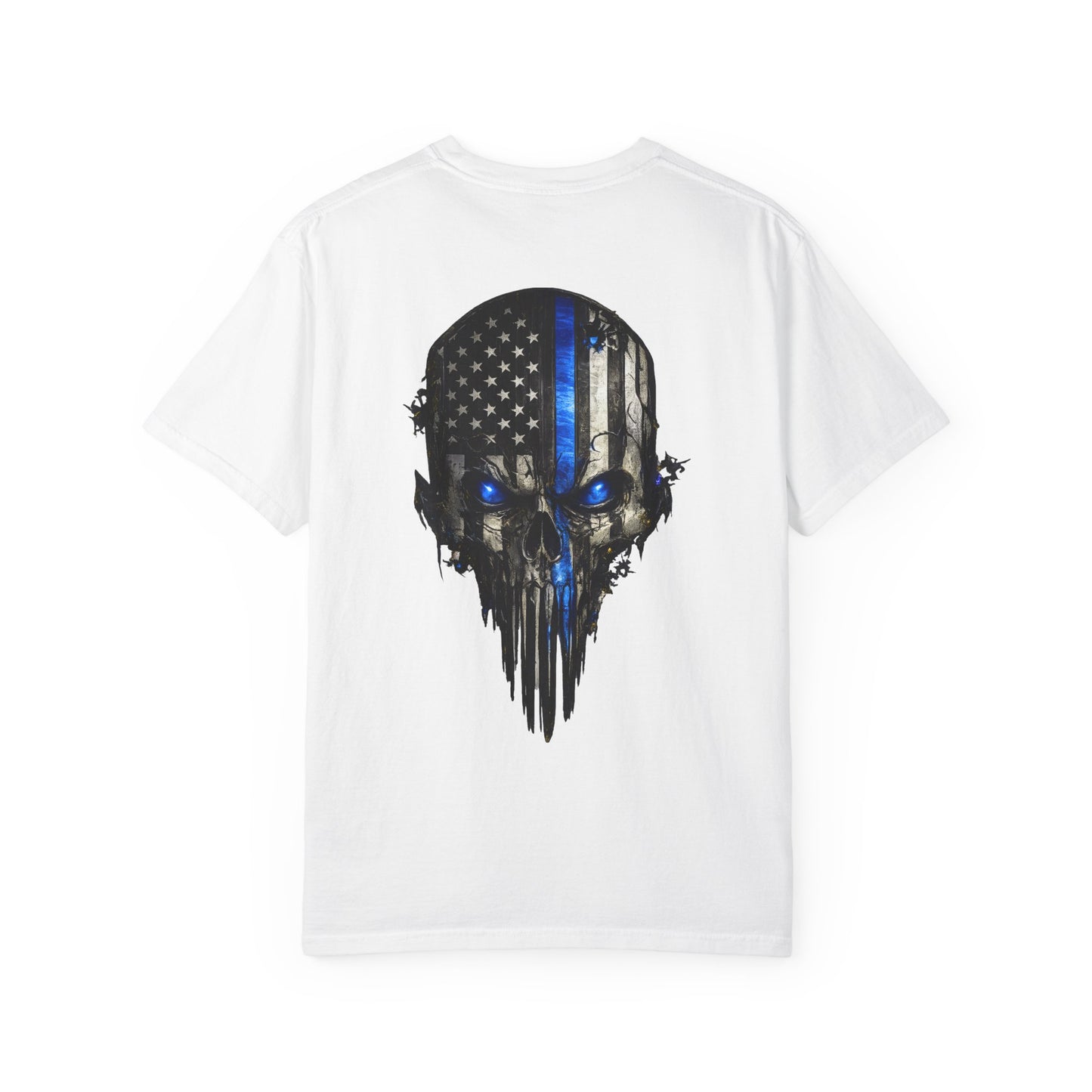 Thin Blue Line Skull T-Shirt — American Flag Police Support Tee