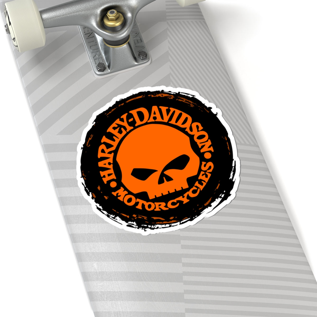 Harley Skull Biker Emblem | Bold Orange Motorcycle Graphic for Decals, Shirts, or Garage Art, ArtKiss-Cut Stickers