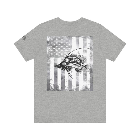 Fish Skeleton Grunge American Flag Tee, Patriotic USA Shirt, Vintage American Flag