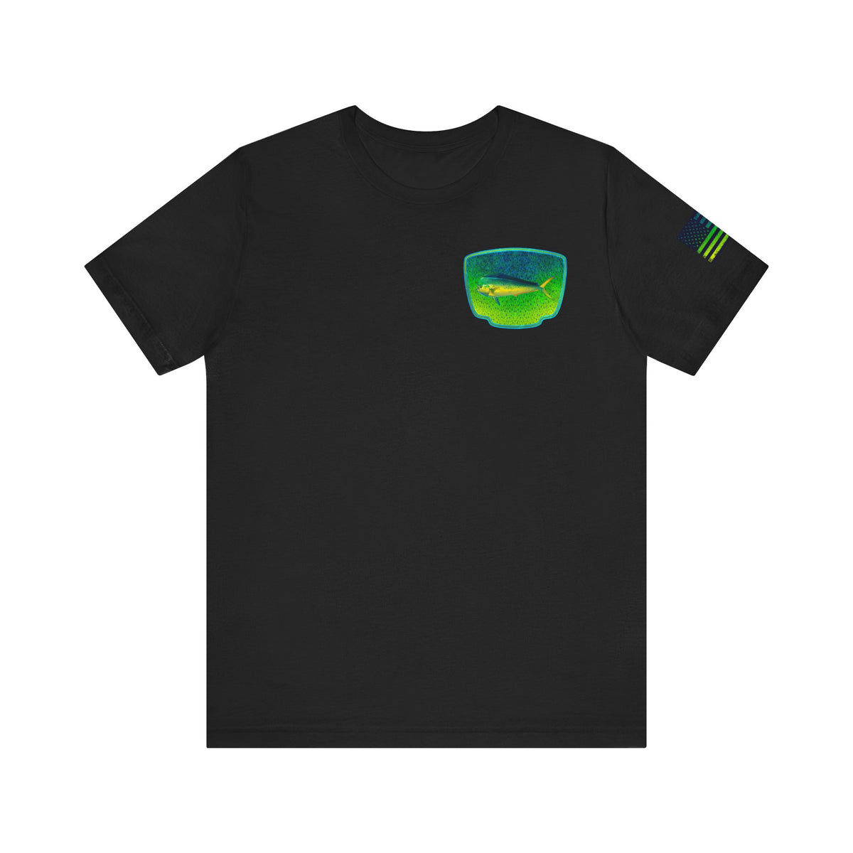 Bright Mahi Mahi Fish Skin Badge Tee – Bold Saltwater Fishing Shirt for Ocean Lovers