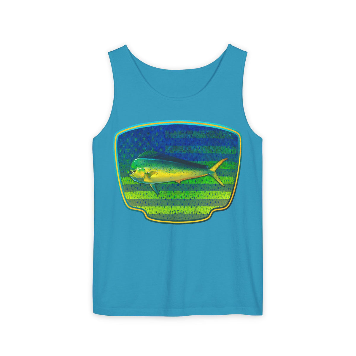 American Mahi Mahi Graphic Tank Top, Summer Apparel, Outdoors Shirt, Fishing Gear, Beachwear, Gifts for Anglers
