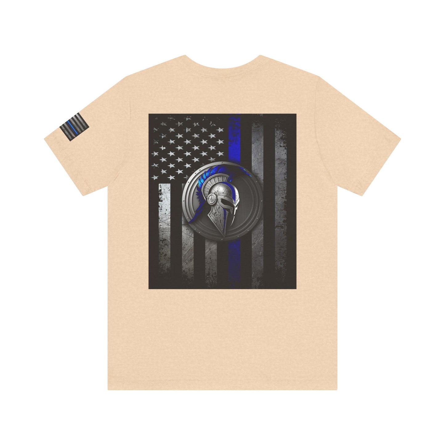 Spartan Helmet Flag Shirt – Thin Blue Line American Patriotic Tee for Law Enforcement Support