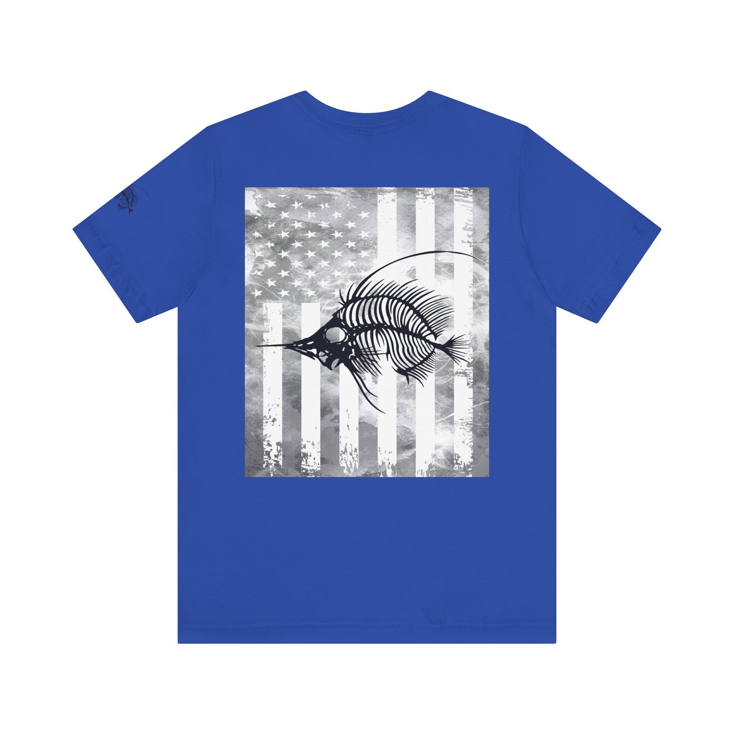 Fish Skeleton Grunge American Flag Tee, Patriotic USA Shirt, Vintage American Flag