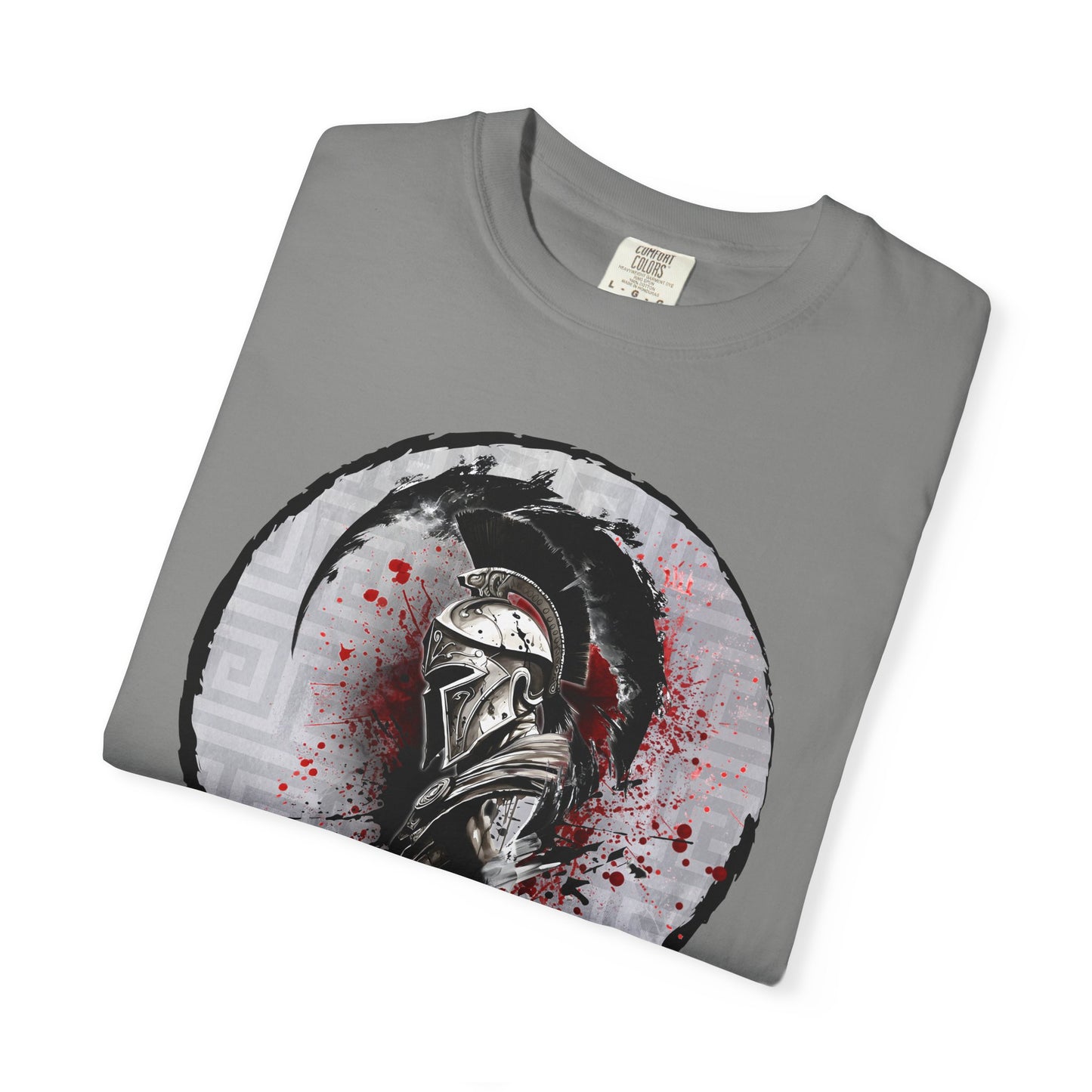 Spartan Warrior T-Shirt – Greek Helmet Circle Design Front & Spear Back | Warrior Graphic Tee