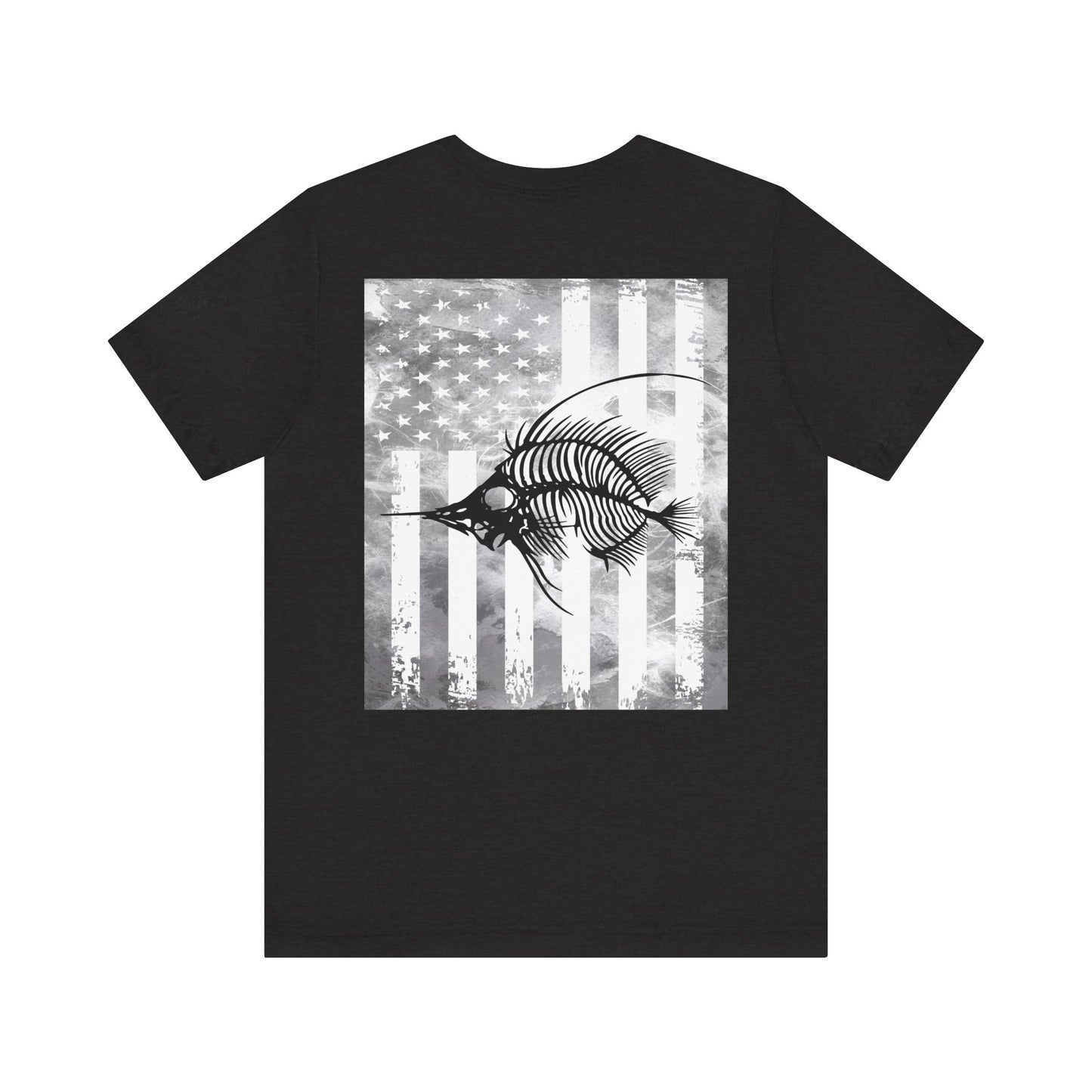 Fish Skeleton Grunge American Flag Tee, Patriotic USA Shirt, Vintage American Flag