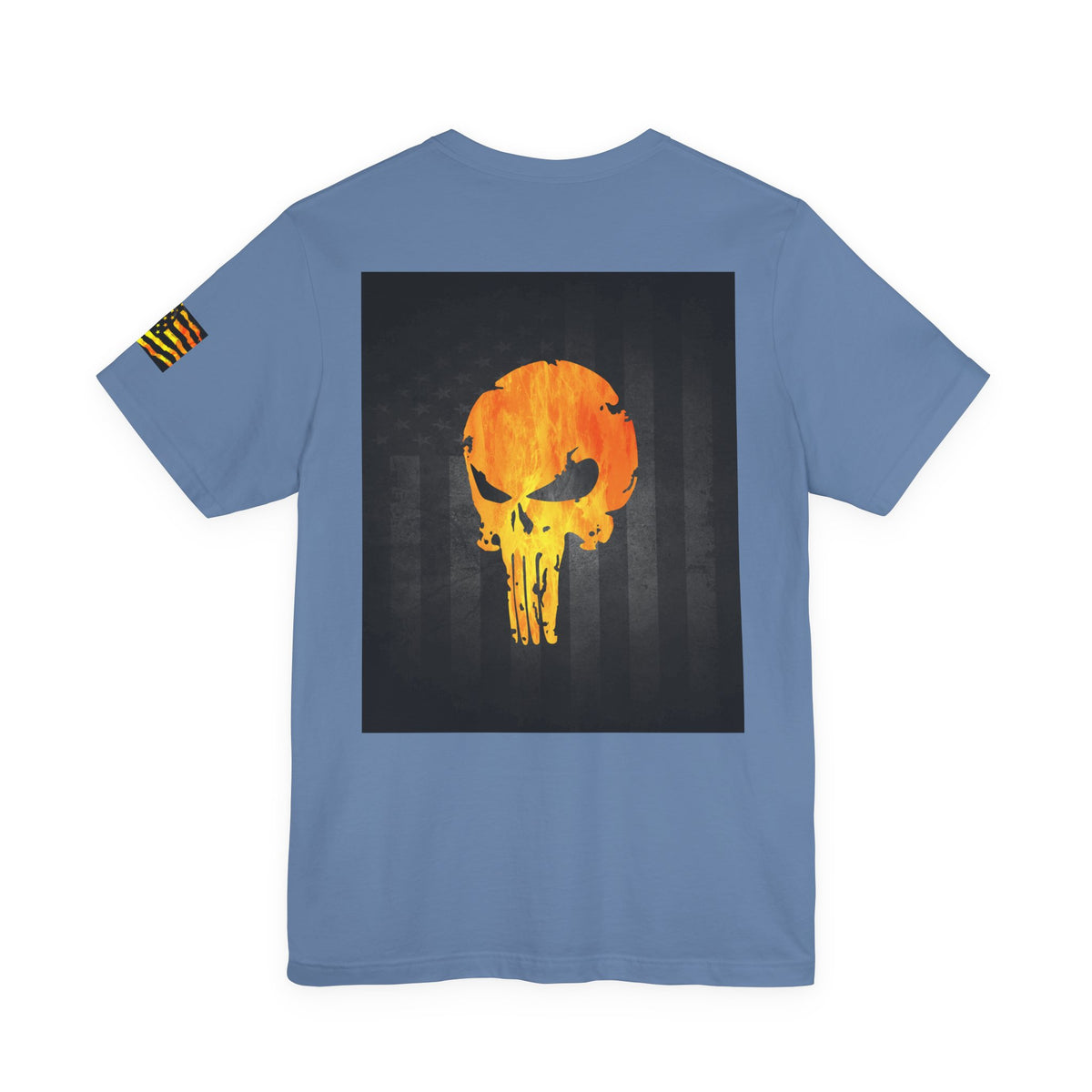 Orange Grunge Punisher Skull – Neon Grunge Vigilante Graphic for Shirts, Decals & Prints