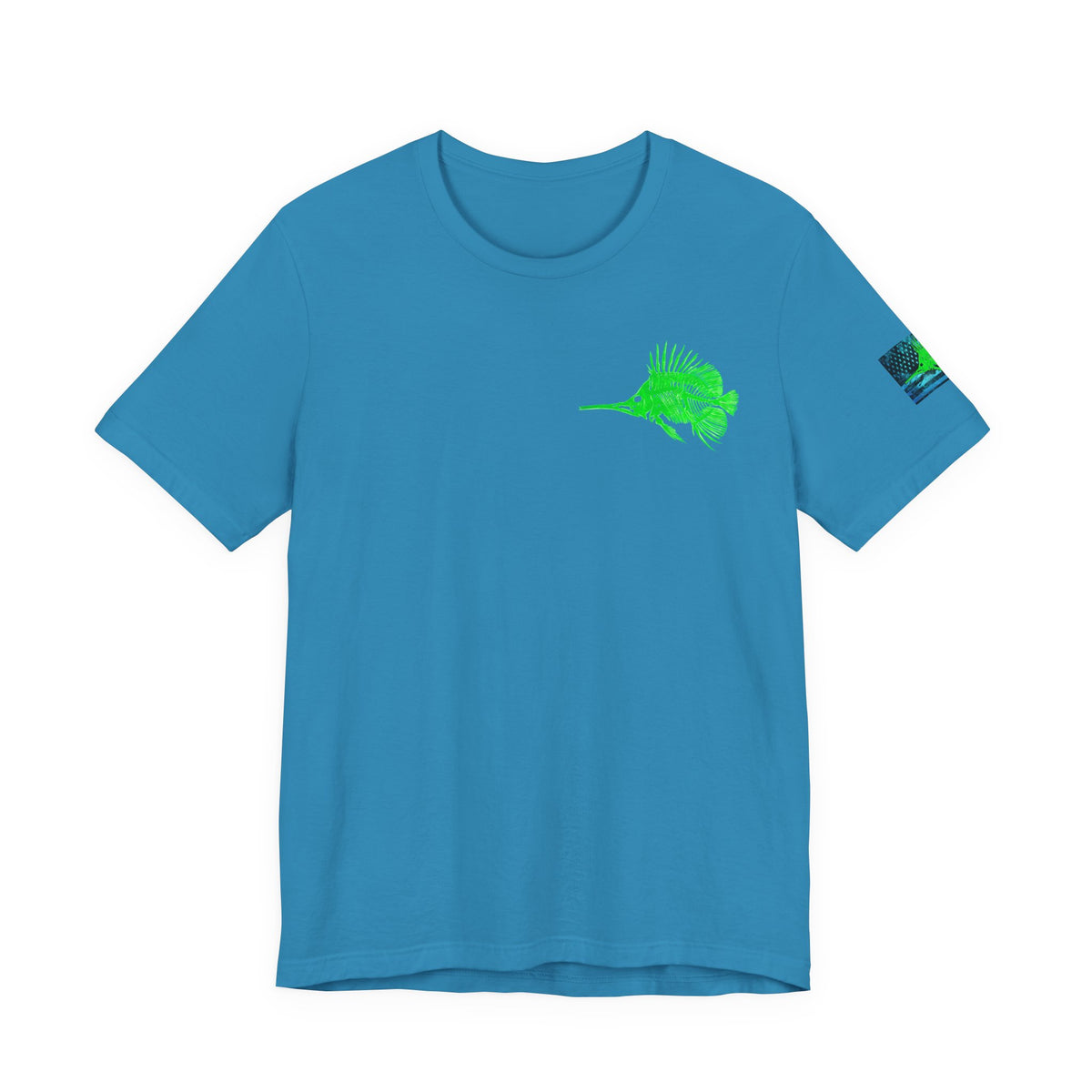 Green Fish Grunge American Flag Tee, Patriotic USA Shirt, Vintage American Flag