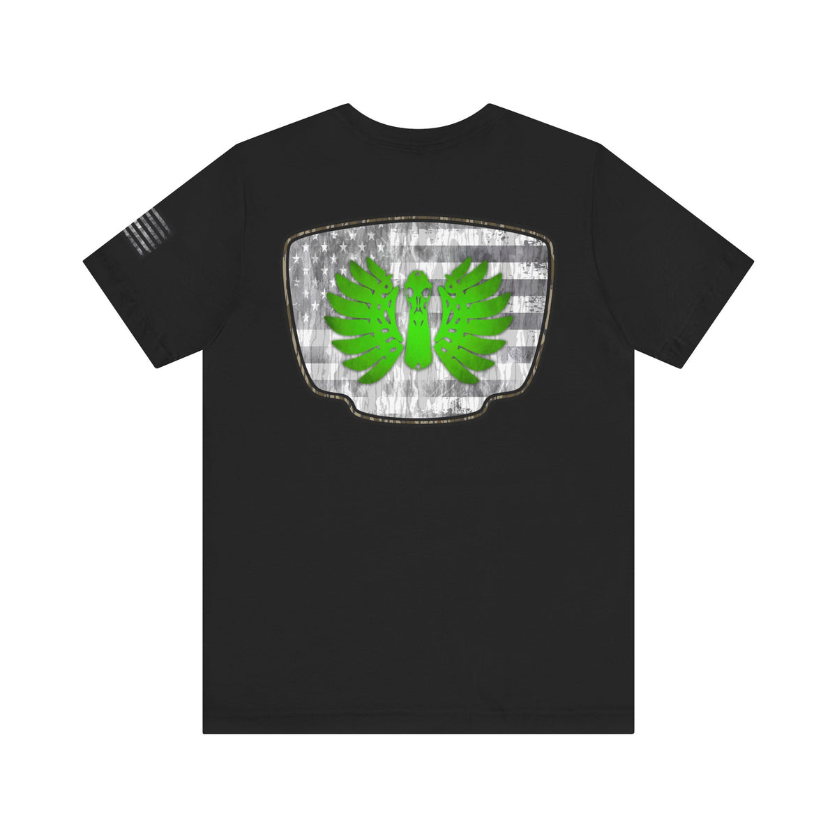 Duck Skull Hunting Badge T-Shirt – Mossy Camo Print, Crossed Guns & Duck Skull Graphic