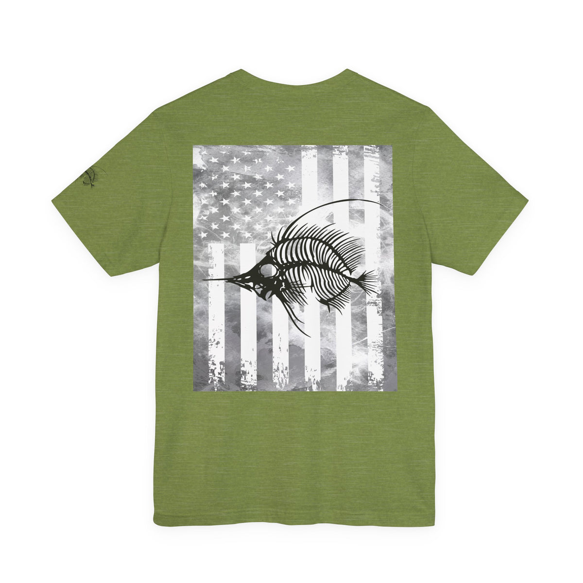 Fish Skeleton Grunge American Flag Tee, Patriotic USA Shirt, Vintage American Flag