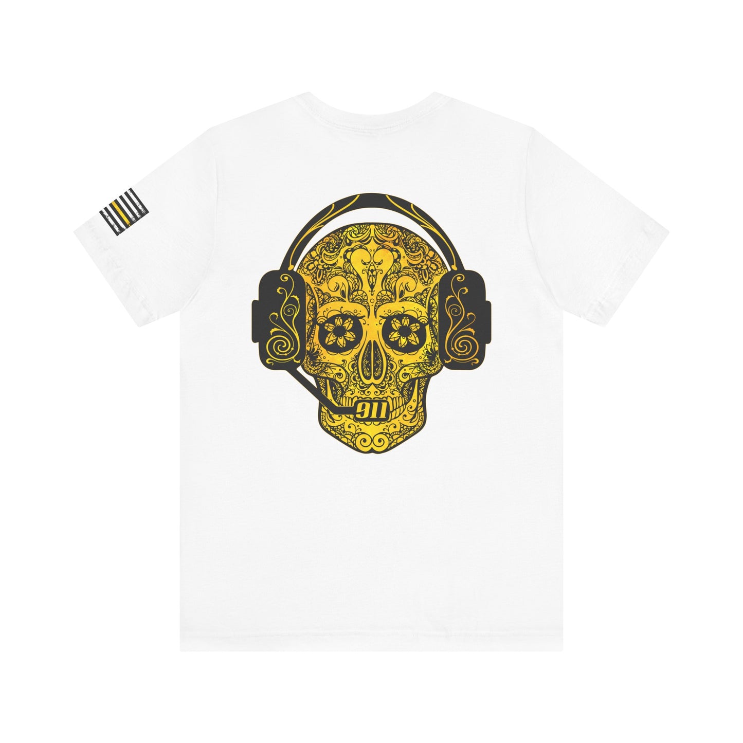 911 Dispatcher Sugar Skull Unisex Tee, Dispatcher Gift, Day of the Dead Shirt, Thin Gold Line,