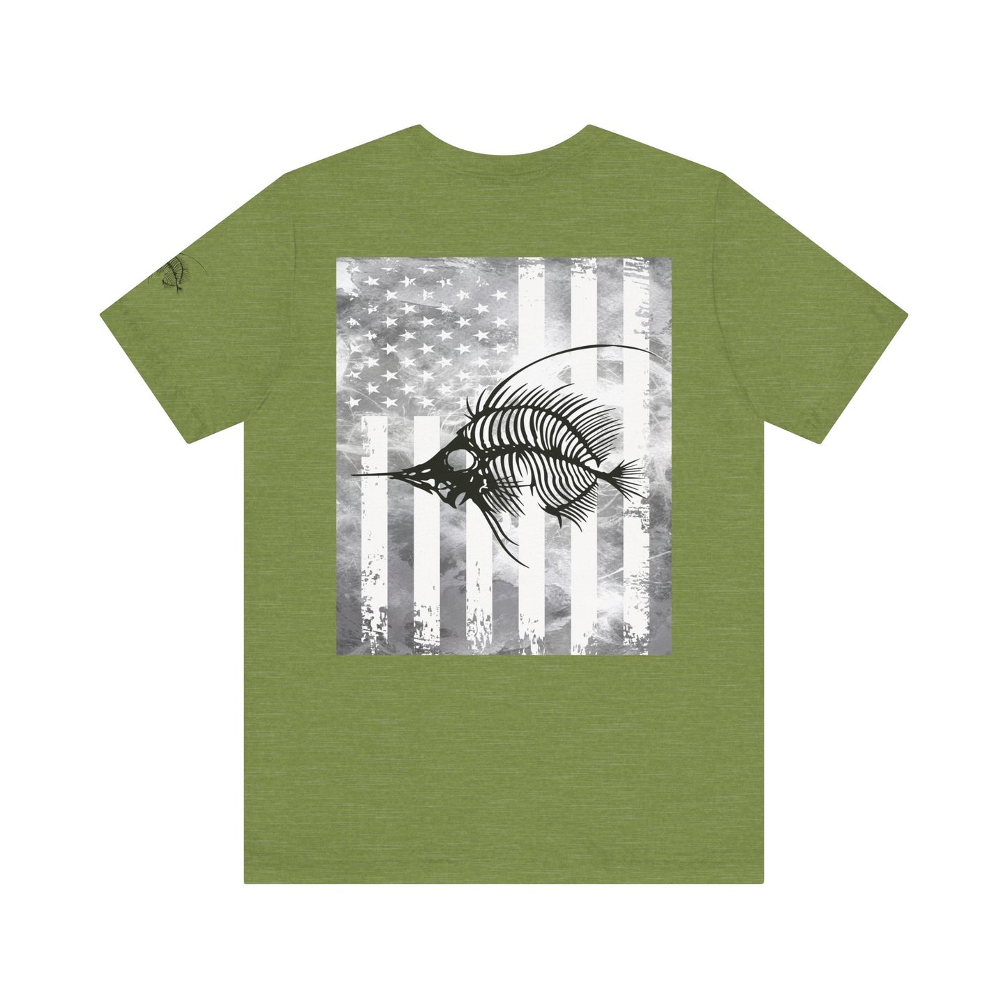 Fish Skeleton Grunge American Flag Tee, Patriotic USA Shirt, Vintage American Flag