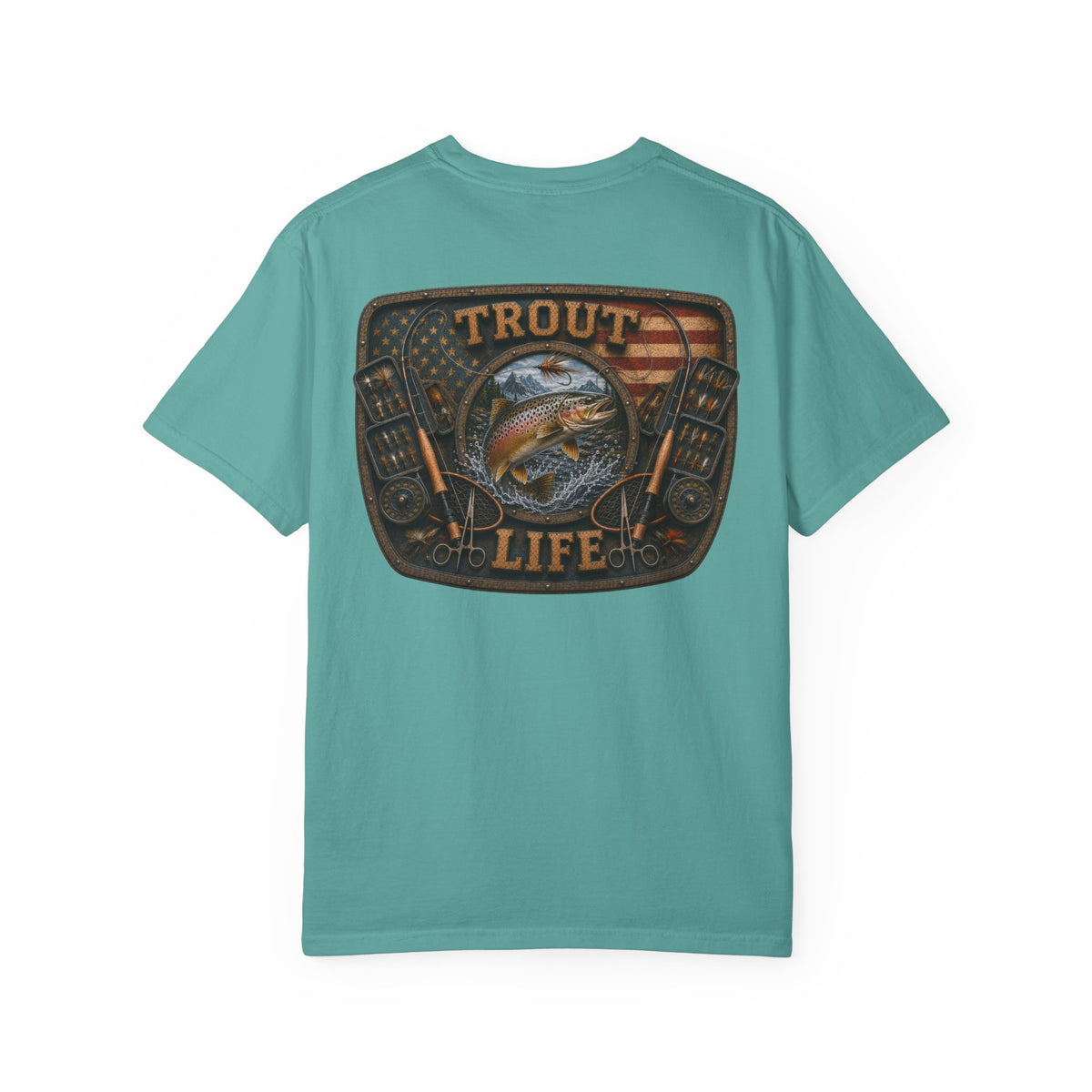 Trout Life T-Shirt — Fishing Graphic Tee with Trout & American Flag